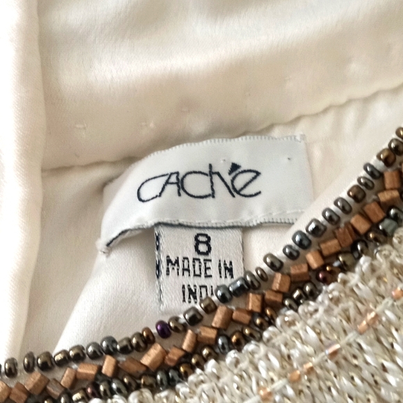 Caché Vintage Grecian Goddess Ivory Bejewelled Silk Dress- Size: 8 - Picture 15 of 16